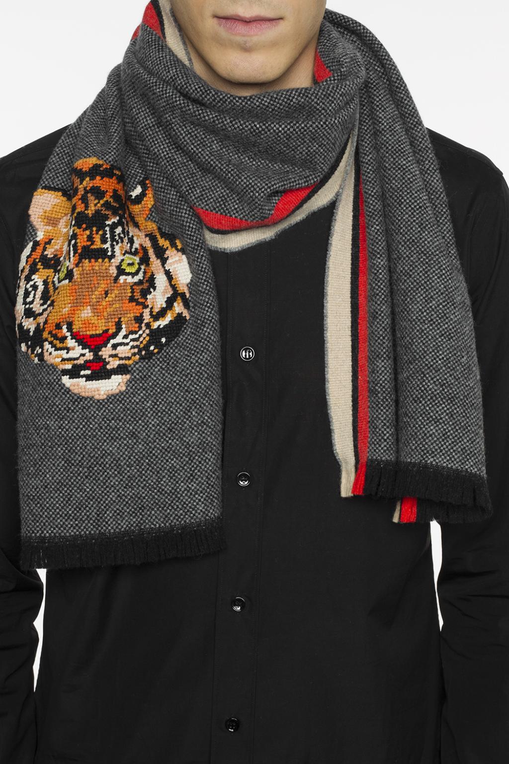 GUCCI★素敵！UNISEX STRIPED WOOL LONG SCARF W/TIGER LOGO NEW $810 GUCCI Men's Blue Striped LOVED TIGER LOGO Wool Long